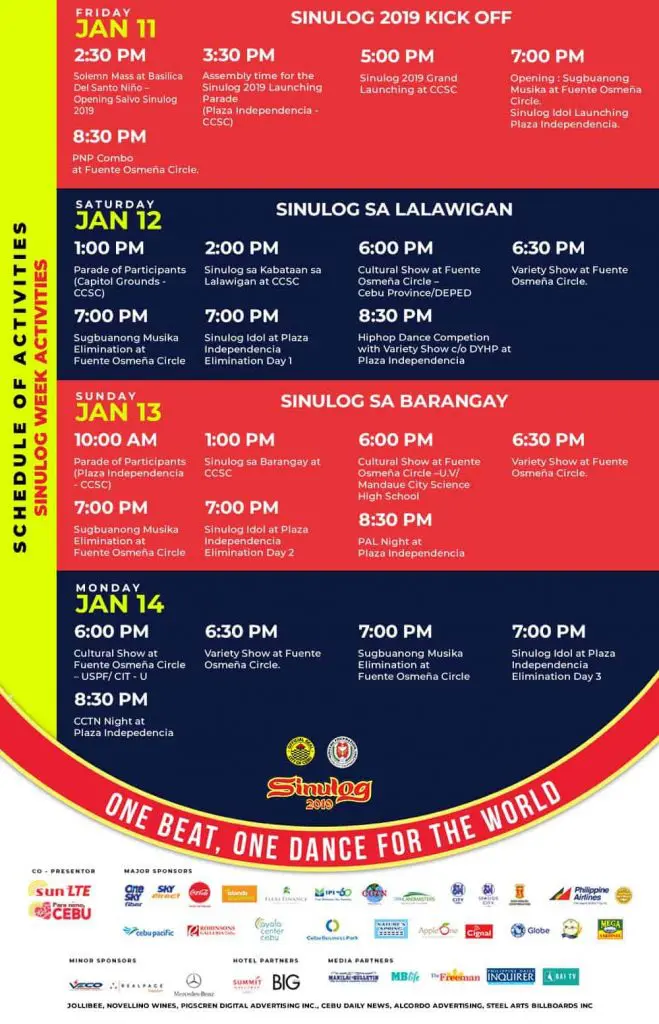 sinulog 2019 schedule of activities